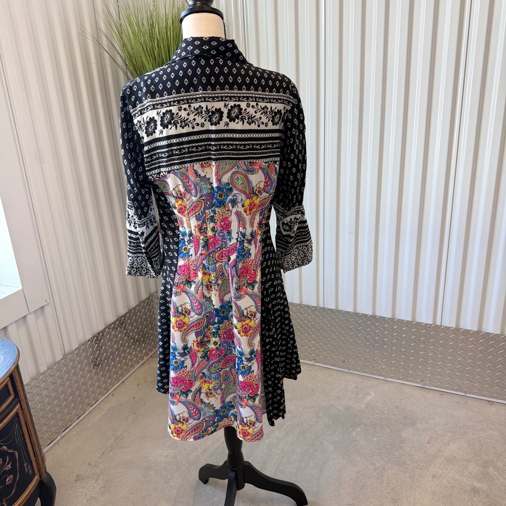 Anthropologie Cyrena Women's M Artsy Shirt Dress Black Multicolor Button Down - Picture 3 of 10